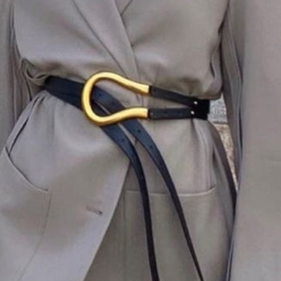 Boutique Accessories - Black Leather Wrap Belt with Gold Sculpted Buckle